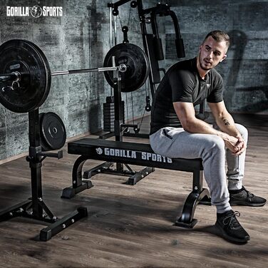 Стійка для штанги GORILLA SPORTS з набором гантелей 35 кг, SZ-грифом 120 см, регулювання висоти 6 і 14 рівнів, до 500 кг, сталь – стійка для штанги, присідань, Squat Rack