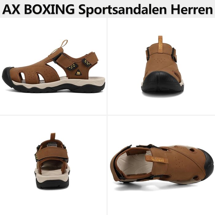 Чоловічі сандалі AX BOXING для трекінгу та спорту, літні відкриті, на липучці, дихаючі, антиковзкі, розмір 44 EU (коричневі)