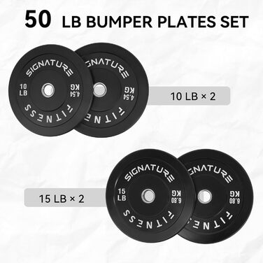 Олімпійські диски для штанги Signature Fitness 5.1 см зі сталевою втулкою, комплект 22,7 кг (2×4,5 кг, 2×6,8 кг)
