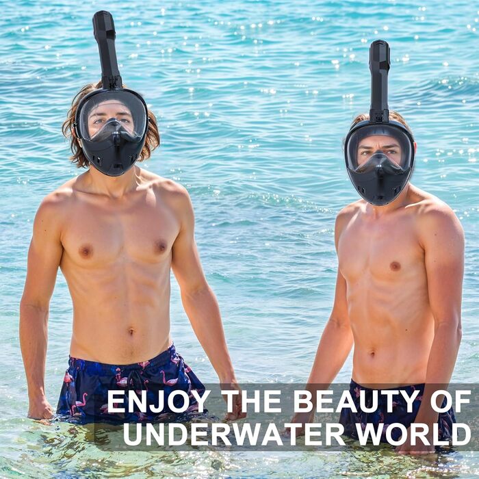 Маска для снорклінгу повного обличчя з системою сухого дихання та тримачем для камери, 180° огляд (Чорний, Зелений/Чорний, S/M)