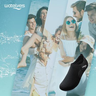 Водні черевики WateLves для плавання та відпочинку: басейн, пляж, дайвінг, серфінг. Чоловічі та жіночі, чорні, 42 EU