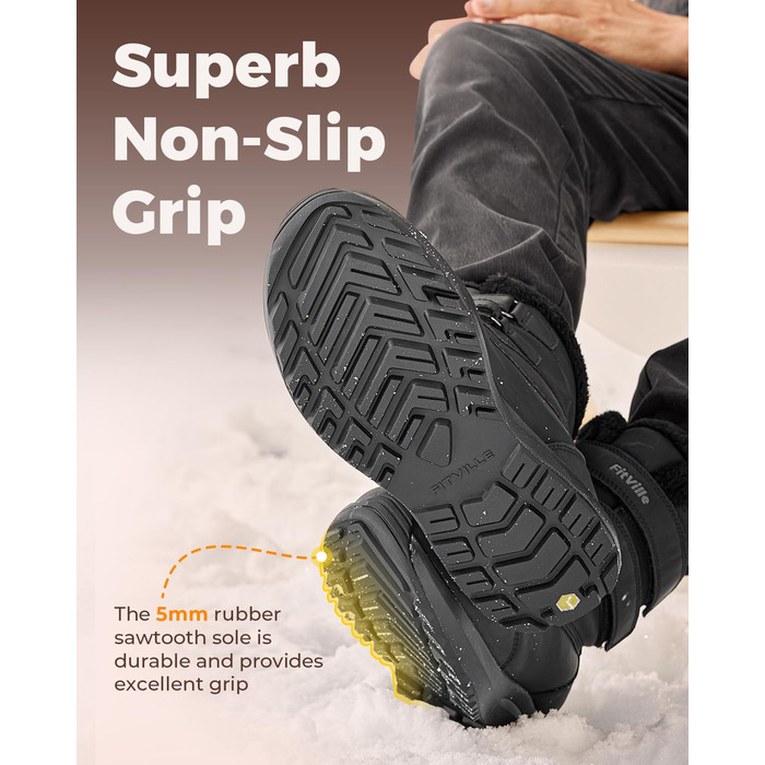 Черевики зимові чоловічі FitVille широкі, теплі, водонепроникні, з коротким гомілкою, чорні (46 EU)
