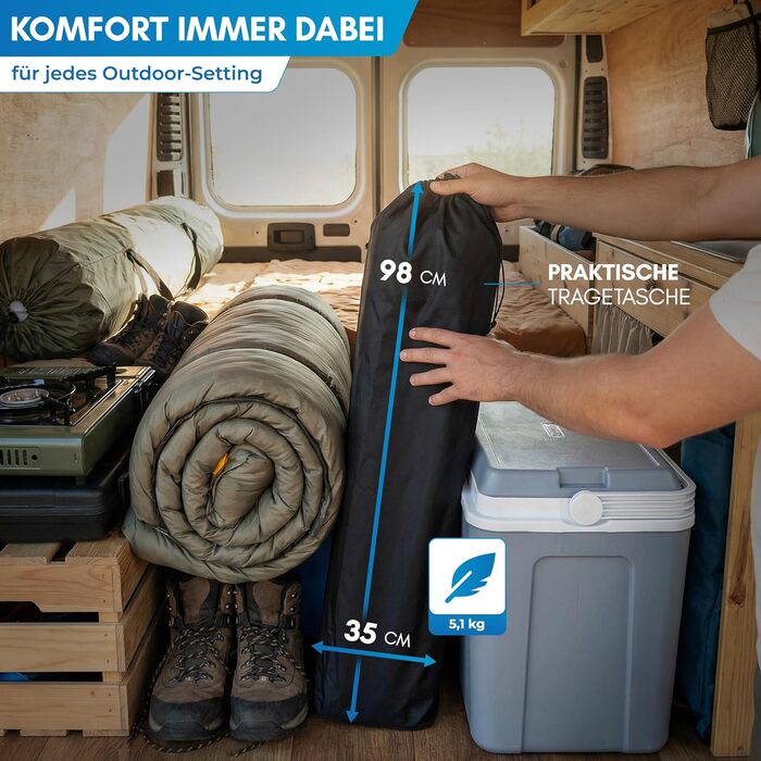 Складаний кемпінговий диван NORDMUT для 2 осіб, посилений двопомісний стілець для кемпінгу з товстим м'яким матрацом, витримує до 320 кг (Колір: попелясто-сірий)