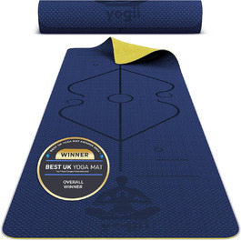 Килимок для йоги Yogii Yoga Matte: преміум TPE, 183x61x0.6 см, антиковзання, синій/золотий