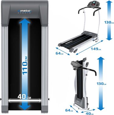 Бігова доріжка KINETIC SPORTS Pro KST3000, складана, 1100 Вт, 12 програм, нахил, динаміки, до 12 км/год, велика бігова поверхня