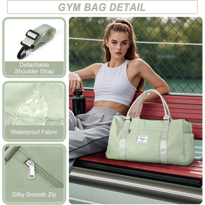 Спортивна сумка HYC00 для жінок та чоловіків: велика, з відділенням для мокрого одягу та взуття, для подорожей, спортзалу, йоги, танців, тренувань, трав'яно-зелений колір