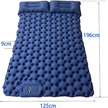 Саморозкладаюча туристична матрац-спальник для кемпінгу та відпочинку на пляжі, з педальною помпою та інтегрованим подушкам, 196x125 см, 2-місна