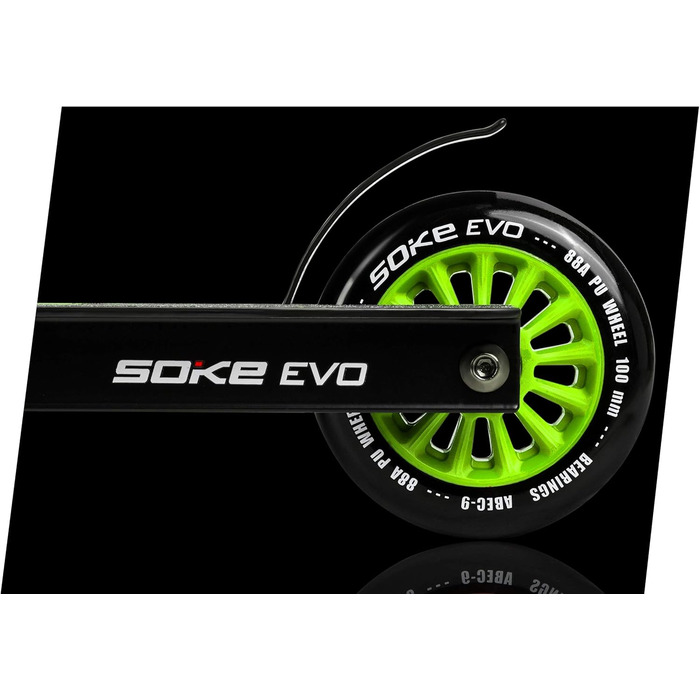 SOKE Evo: Скутер для екстремального катання в скейтпарку – підшипники ABEC-9 Carbon, сталевий Y-образний кермо з TPR-покриттям, алюмінієва дека (зелений)
