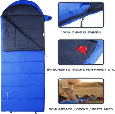 Спальний мішок MOUNTREX -5°C / 10°C для кемпінгу та відпочинку на природі. Дека-спальник 205 x 75 см, 3 сезони, легкий та теплий (1.6 кг). Підходить для чоловіків, жінок та дорослих. Можливість з'єднання блискавками (RV) - колір: блакитний.