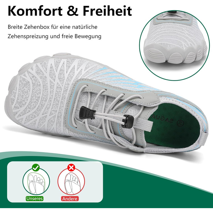 Жіночі шкарпетки-сліпони SAGUARO: легкі, дихаючі, швидко сохнуть, широка носова частина, розмір 35-43, сірий колір