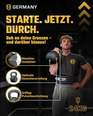 Гантель-гиря HQ Germany® з порошковим покриттям [2-32кг/Набори] - Набір чавунних гирь з точністю ±2% - Кульова гиря, Набір гирь, Преміум гирі з порошковим покриттям 24кг