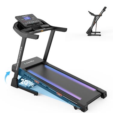 Бігова доріжка Aeriflo T500 Pro для дому: електрична, з нахилом 20%, швидкості до 20 км/год, ширина 51 см, складна, з App та бездротовою зарядкою, до 150 кг