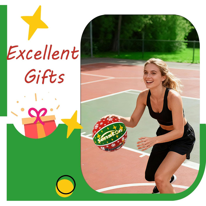 Баскетбольний м'яч Senston, розмір 7, з насосом, для гри на вулиці, антиковзаюча поверхня, відмінне зчеплення (червоний & зелений)