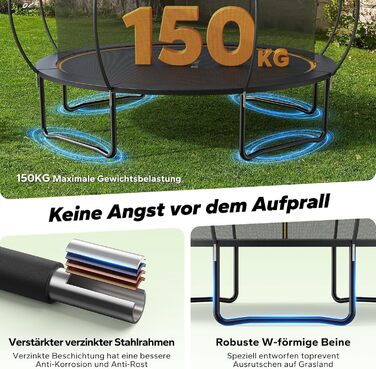 Батут MERACH Outdoor з сіткою безпеки та баскетбольним кільцем, діаметр 305/366/427/488 см, Макс. навантаження 150 кг, для саду та вулиці
