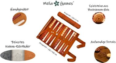 Дорожнє нарди Melia Games B-Ware зі шкіри нубук з дерев'яними фішками, з косметичними дефектами