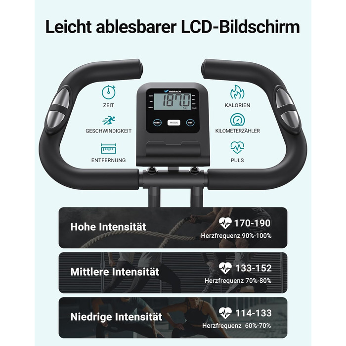 MERACH 4-в-1 складаний велотренажер для дому з LCD монітором, вимірюванням пульсу, магнітним ергометром і зручним сидінням, фітнес-велосипед для домашнього використання, компактний
