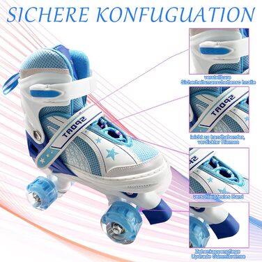 Ролики для дівчаток 4-12 років - регульовані ролики для дітей, для дому та вулиці (L(36-39 EU/240-270 mm), блакитний 702)
