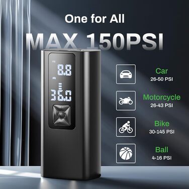 Портативний компресор AMPBank AT003 150PSI, 6000mAh, LED-дисплей, для шин авто, мото, велосипеда, м'ячів