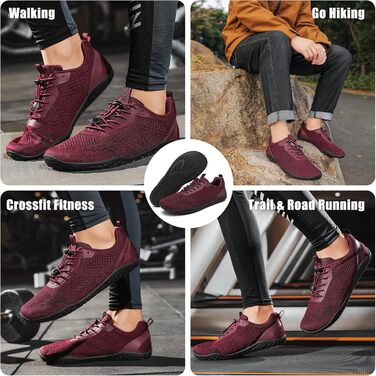 Босижні кросівки Geweo для жінок та чоловіків: зручні, широка передня частина, легкі, для фітнесу, кросфіту, силових тренувань, без підйому, для хайкінгу, унісекс, 37-47EU, бордовий, 45 EU, широкі