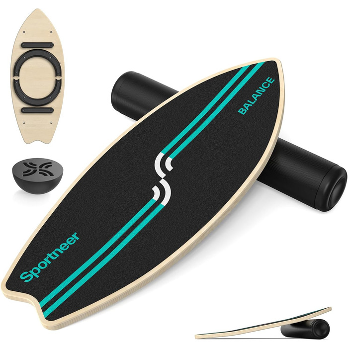 Балансборд Sportneer Surfin 8-в-1 для дорослих – тренажер рівноваги з роликом, м'ячем та півсферою. Підходить для core-тренінгу, серфінгу, катання на лижах та реабілітації. Безпечний, антиковзкий, чорний, 200 кг