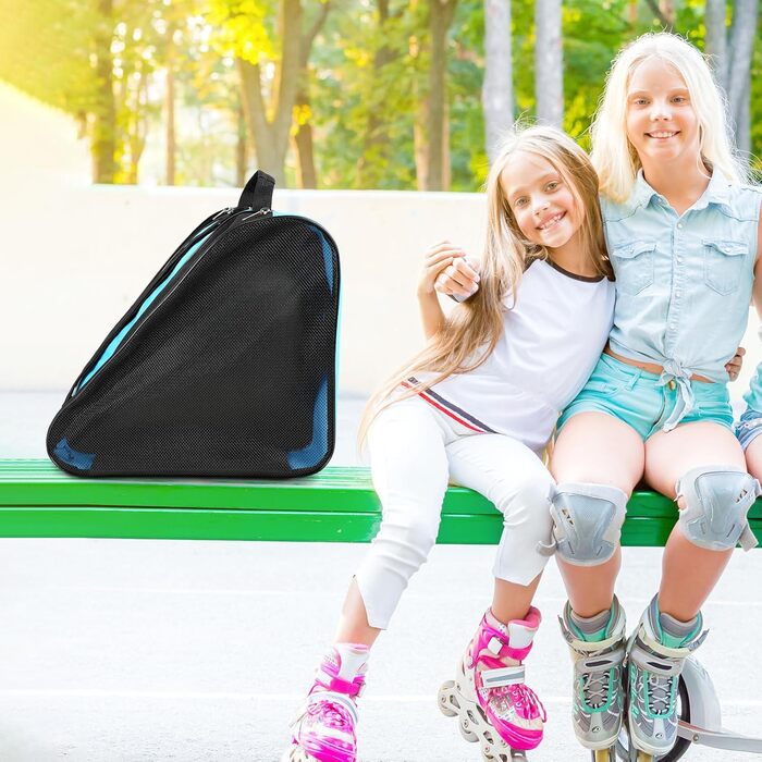 Сумка для роликових ковзанів для дітей, сумка для фігурного катання з регульованими ремінцями, сумка для ковзанів з ручками, сумка для хокею з блискавкою та відділеннями, блакитна