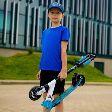 Самокат міський Bergen City Scooter Sonic – алюмінієвий, складаний, колеса PU 145мм, амортизатор, гальмо заднє, регульована висота, для дітей від 5 років, легкий, чорний/білий/синій/зелений