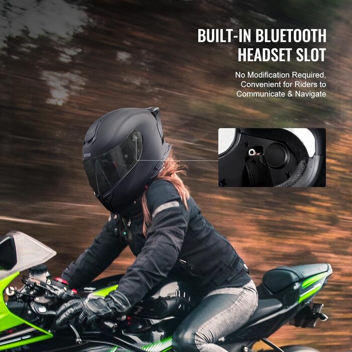 Мотошолом VEVOR інтегральний S, ABS, Bluetooth, змінне скло, DOT, чорний, для підлітків і дорослих