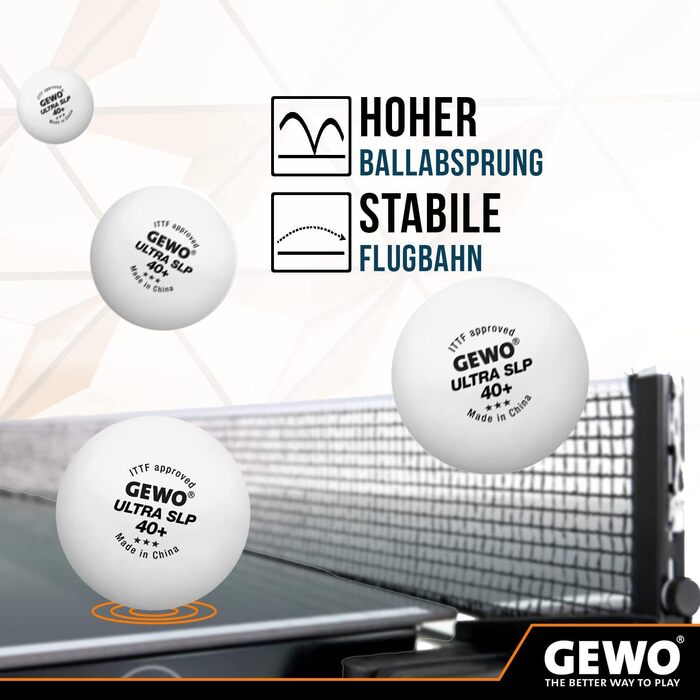 GEWO Ultra SLP 3-зіркові тенісні м’ячі для настільного тенісу, пластикові 40+ мм, безшовні, ITTF сертифікат, професійні, білі, 72 шт.