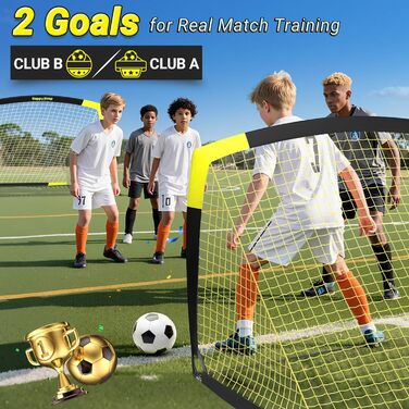 Ворота для футболу Happy Jump Pop-Up – складані для дітей та дорослих | 1 або 2 ворота: 120x90 / 152x110 / 213x152 см | З м'ячем, насосом, конусами та мішенню | Для саду та подарунка