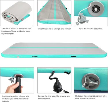 JOYTALENT Надувний гімнастичний мат Air Matte Track, 3 м, висота 10 см, з насосом для занять гімнастикою, акробатикою, йогою вдома, на вулиці або в залі. Розмір: 300 x 100 x 10 см, колір: зелений