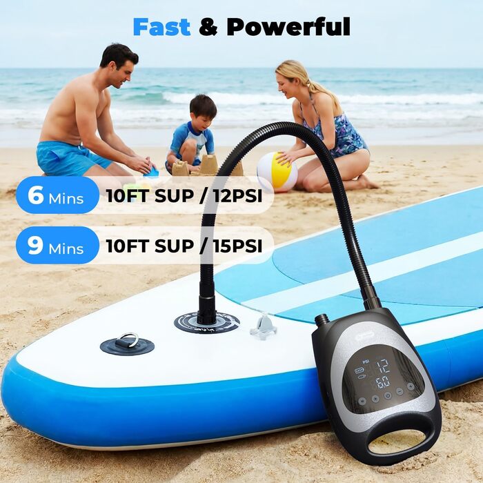 Насос електричний для SUP дощок Dr.meter 20 PSI з акумулятором 5200mAh, LED підсвіткою, для каяків, човнів, кайтсерфінгу