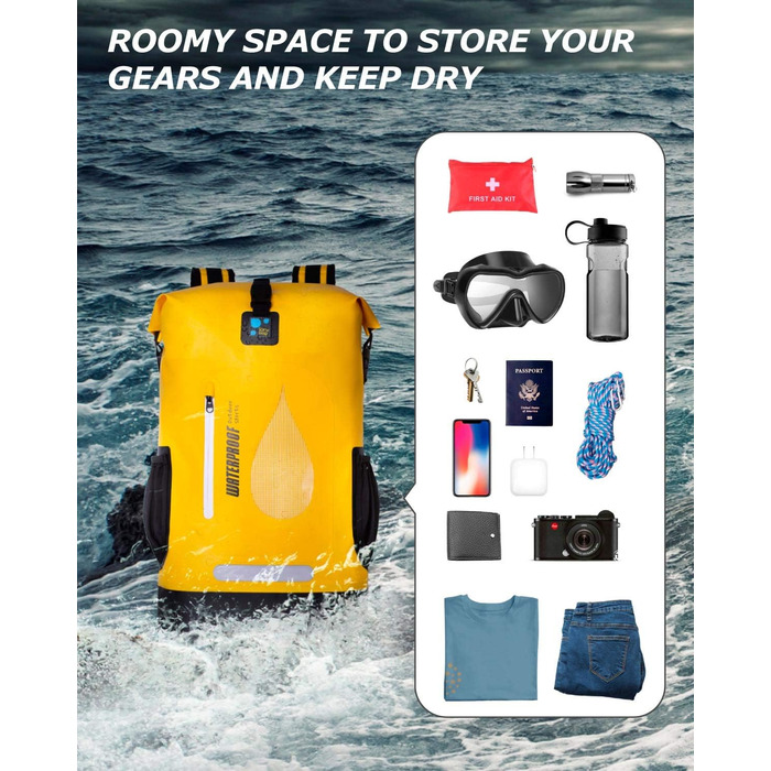 Водонепроникний рюкзак IDRYBAG 30L, жовтий - для каякінгу, кану, кемпінгу та піших прогулянок