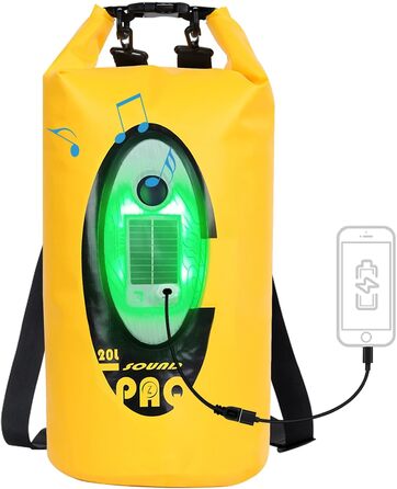 Водонепроникний рюкзак Qoolife з Bluetooth-динаміком 20L (жовтий)