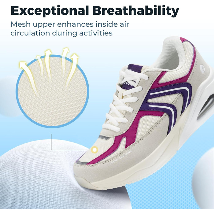 Кросівки FitVille для жінок - широка модель, з повітряною амортизацією, для бігу та фітнесу, дихаючі, легкі, антиковзкі, для ходьби, зручні (37 EU, слонова кістка рожевий)