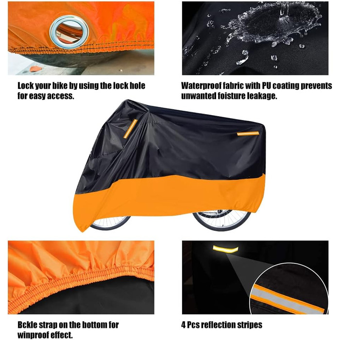 Чохол для триколісного велосипеда преміум-класу, підходить для всіх триколісних велосипедів та мопедів, для зберігання в приміщенні та на вулиці, 264,2 x 110 x 124,5 см (чорний та помаранчевий)
