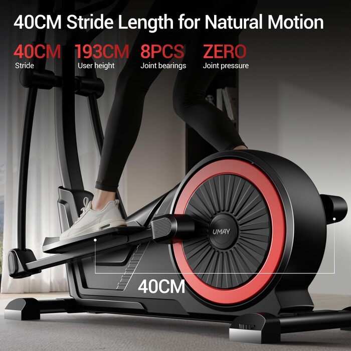 UMAY Еліптичний тренажер для дому з 16 рівнями опору, тихий магнітний еліпс, довжина кроку 40 см, датчики пульсу, LCD-дисплей, максимальне навантаження 159 кг (ET70)