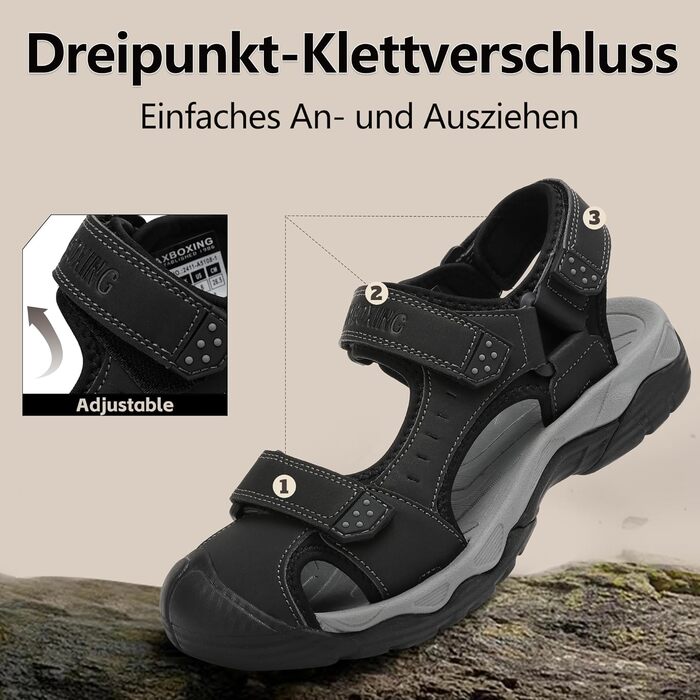 Чоловічі сандалі AX BOXING для трекінгу та спорту, літні, на липучці, дихаючі, чорні, розмір 43 EU