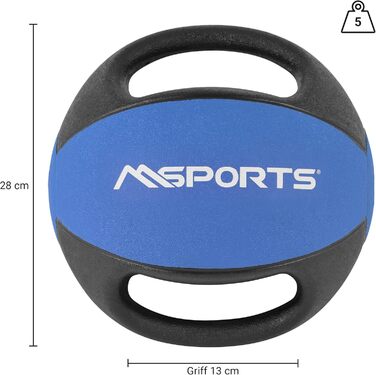 Медичний м'яч з ручками MSPORTS 5 кг, преміум, синій, для фітнесу та тренувань