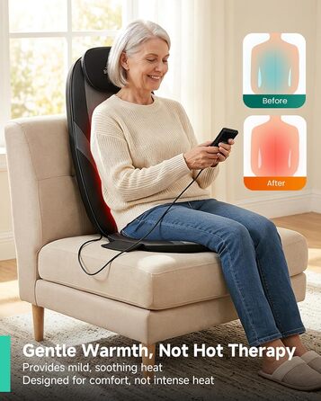 Масажне сидіння Snailax з функцією шиацу для шиї та плечей, масажер спини з підігрівом та вібрацією, крісло-масажер, подарунок для чоловіків та жінок