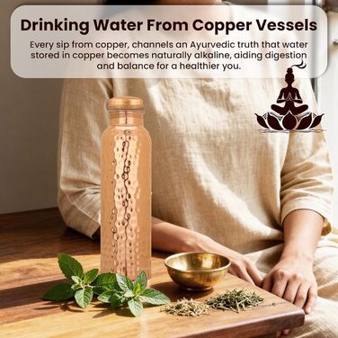 Куперна пляшка для води, 1000 мл, з кришкою та сумкою, витікає захищена, для йоги та офісу (1 шт., натуральний мідь)