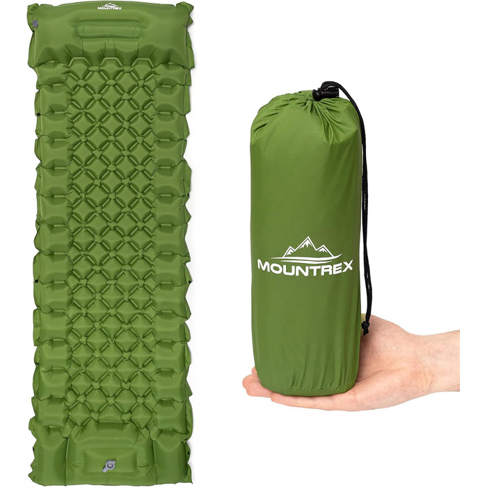 MOUNTREX Isomatte: туристичний килимок для кемпінгу, надувна матрац, легкий (700г), з насосом, зелений