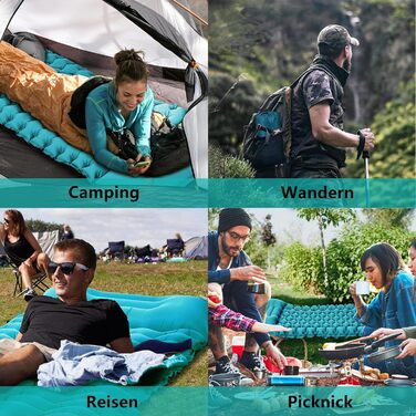 TENQUAN Килимок для кемпінгу самонадувний, 9см - туристичний килимок, повітряний матрац, килимок для сну, клапан, насос, для авто, намету, трекінгу, пляжу (блакитний/сірий)