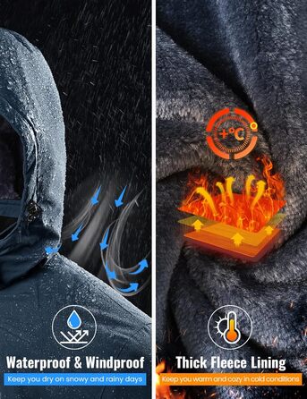 Сніговий костюм Rdruko для чоловіків, водонепроникний, з утепленим флісом, капюшон, для активного відпочинку в горах (Джинсовий синій, XL)