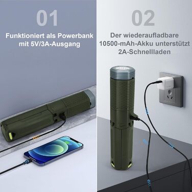 Налобний ліхтар-телескоп, 10500mAh, перезаряджається, водонепроникний, з магнітом, чорний/зелений