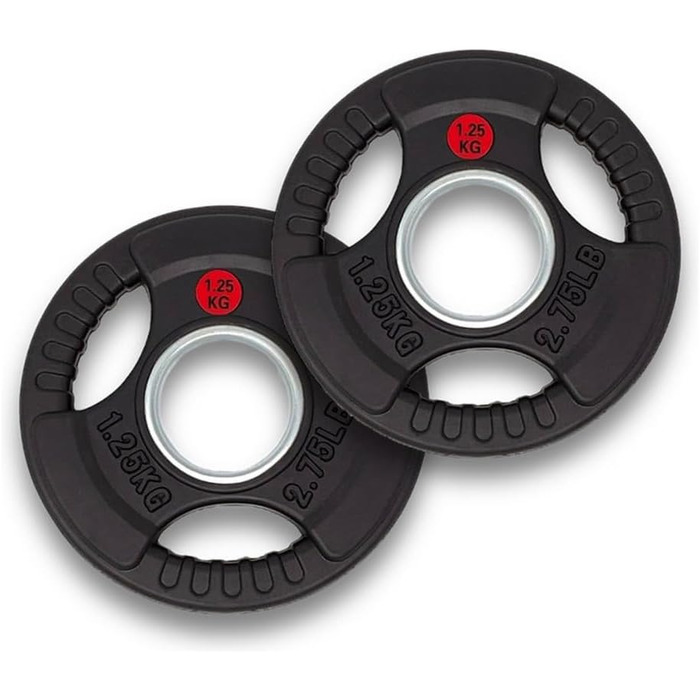 Преміум олімпійські диски PH Fitness 1.25 кг, чавунні з гумовим покриттям, трихватні, 50 мм для штанги та гантелей, набір 2 шт.