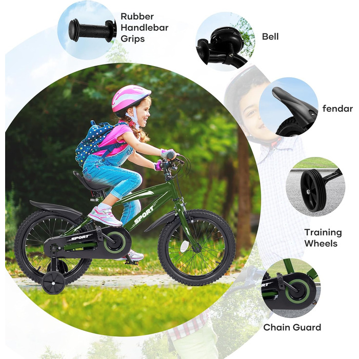 Дитячий велосипед BODIOO 14 дюймів: надійний велосипед для хлопчиків та дівчаток з додатковими колесами, регульованим сидінням та гальмами