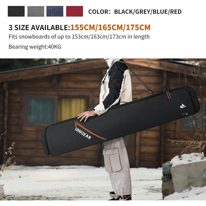 Сумка для лиж і сноуборда Unigear, подвійна підкладка, для 1-2 пар, 165/175 см