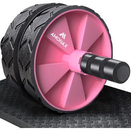 Ролик для пресу Amonax, тренажер для живота, колісо для пресу з килимком для колін, для чоловіків та жінок, тренування пресу (Рожевий)