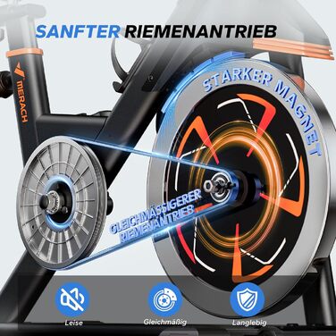 Велотренажер MERACH з магнітним опором, тихий, з амортизованим сидінням, LED-монітором та власним додатком для кардіотренувань вдома, помаранчевий