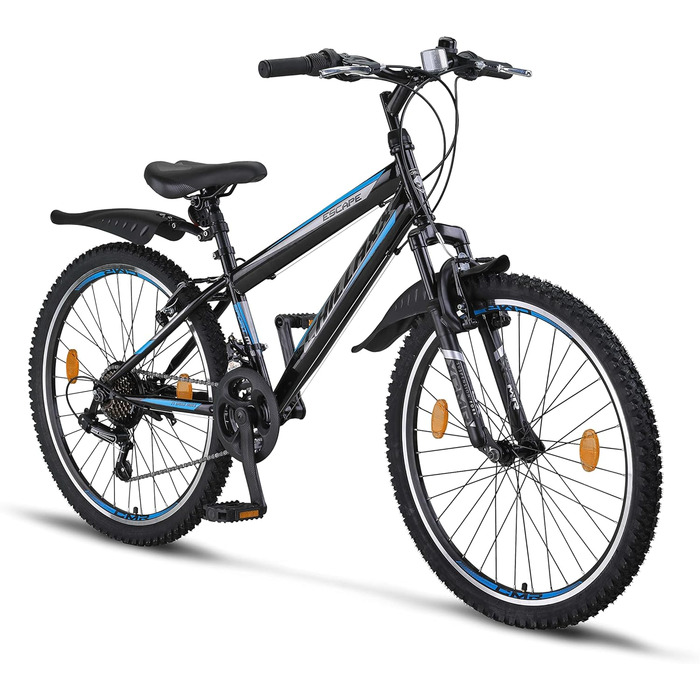 Гірський велосипед Chillaxx Bike Escape 24/26 дюймів, 21 швидкість, для дівчат, хлопців, жінок і чоловіків, чорний-синій, V-гальма, преміум-якість